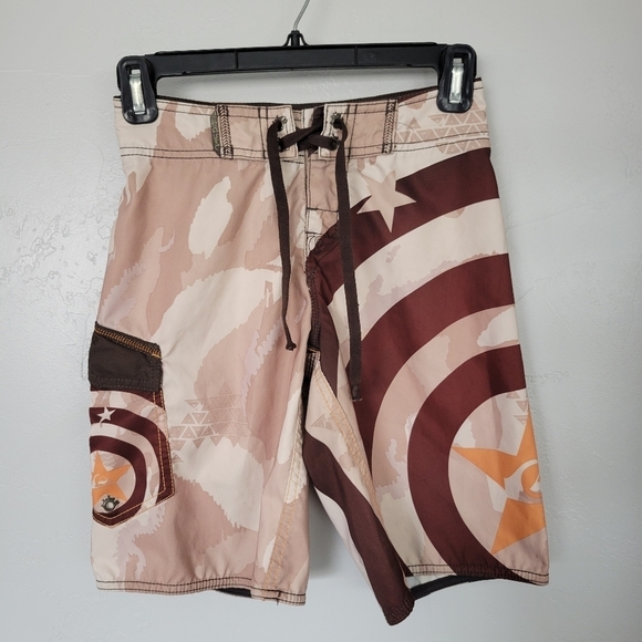 Quiksilver Boys 8 24" Beige Brown Swim Trunks Summer Swimming Suit - Picture 1 of 8